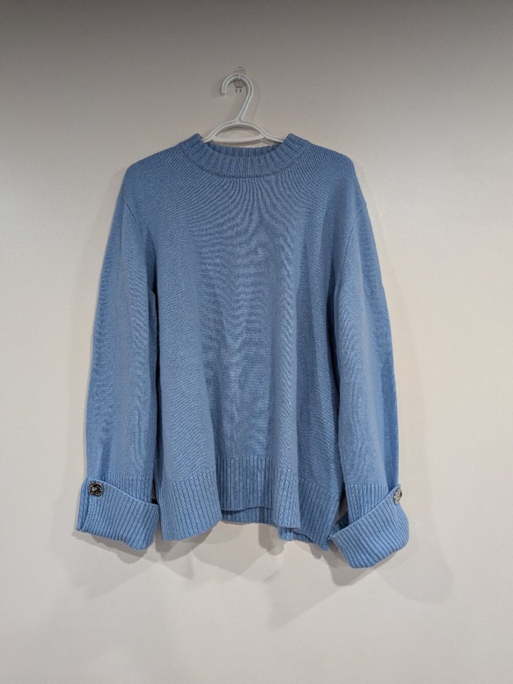 Jigsaw Wool Blend Sweater with Metal Buttons Light Blue Size XL
